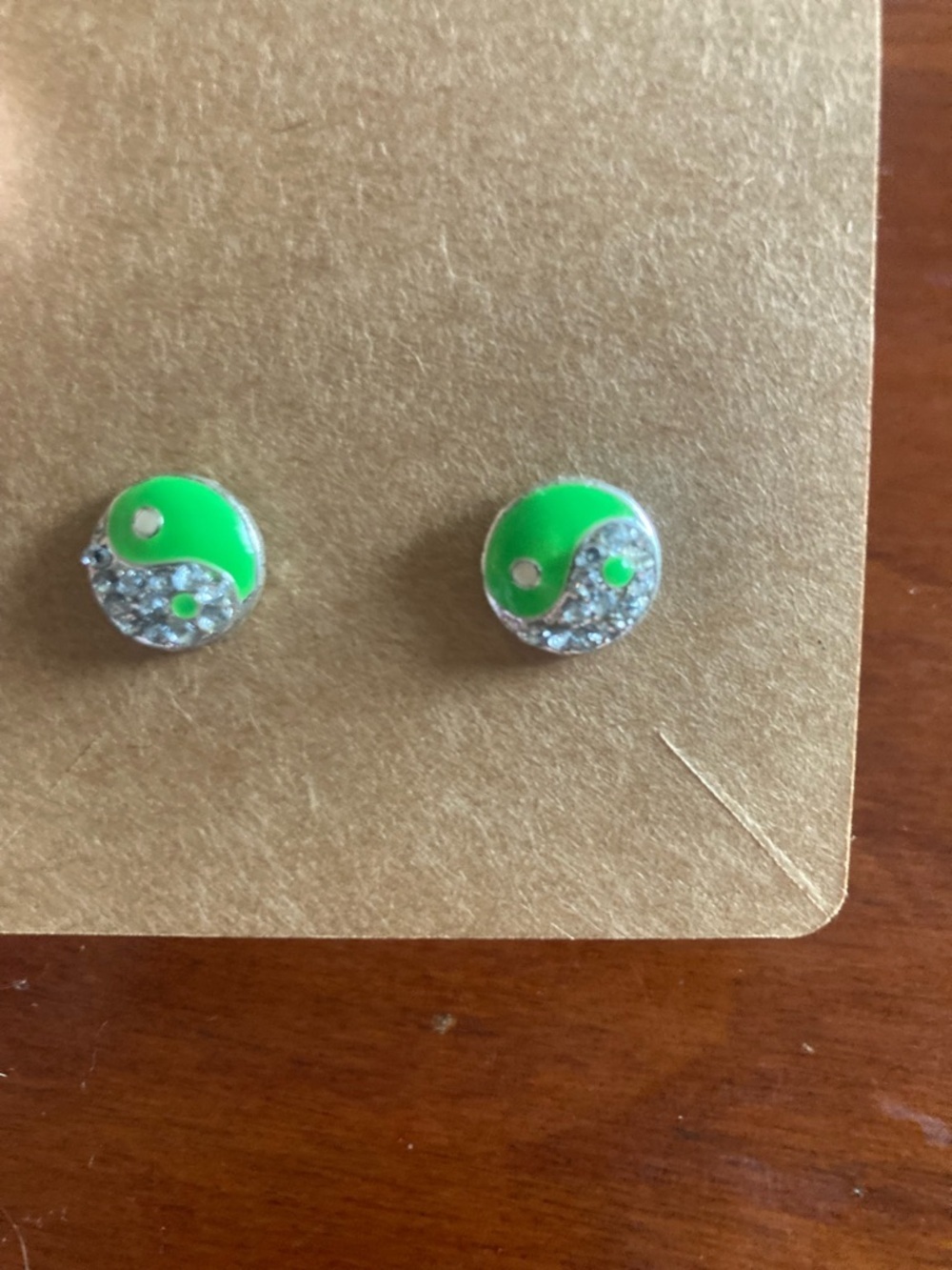 Green Yin Yang Crystal Stud Earrings